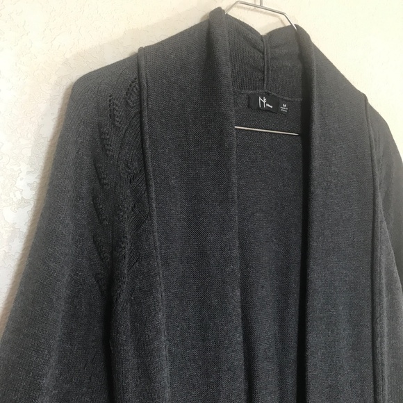 Neve Long Charcoal Cardigan with Lace Detail - Picture 3 of 8